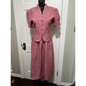 Mauve 1980s/1990s Vintage Womens Dress Faux 2 Piece Size 6 Petite